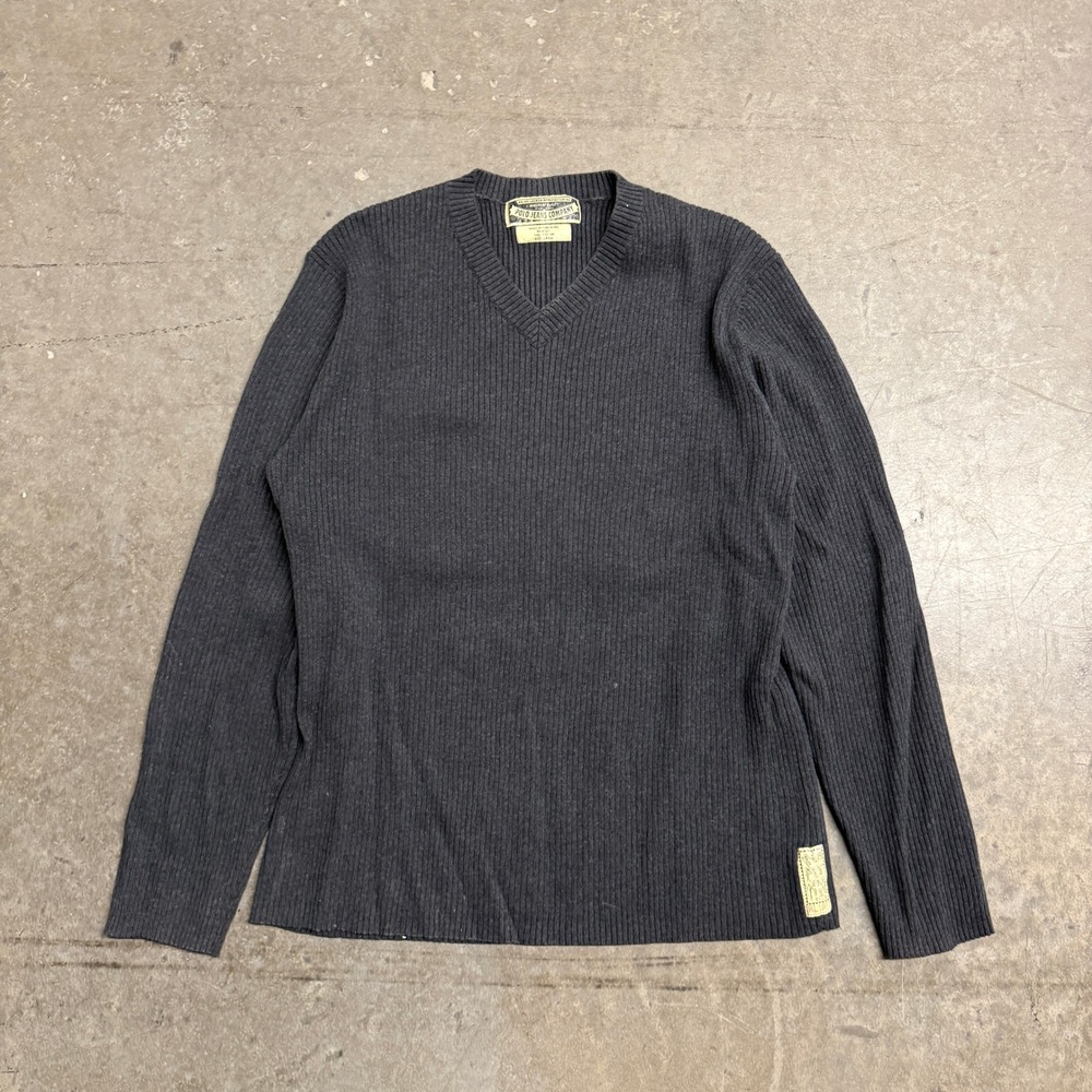 Polo Jeans Co Ralph Lauren Mens Large Grey Ribbed V-Neck Cotton Sweater‎ RN67437